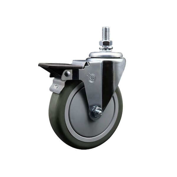 5 Inch Gray Polyurethane 12 Inch Threaded Stem Caster with Brake